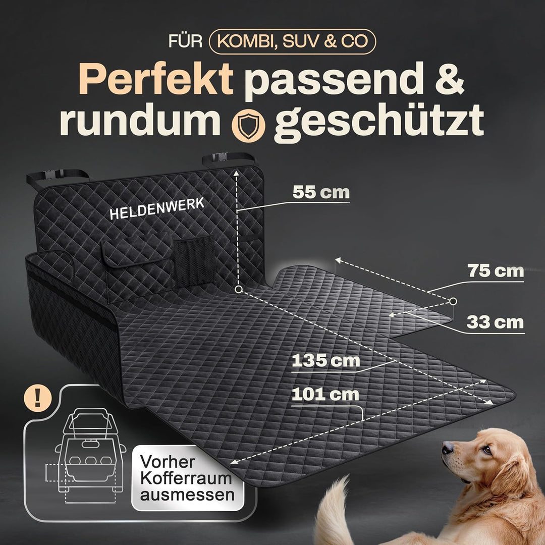 HELDENWERK Kofferraumschutz Hund gesteppt mit Seiten- und Ladekantenschutz I Hundedecke Auto Kofferr