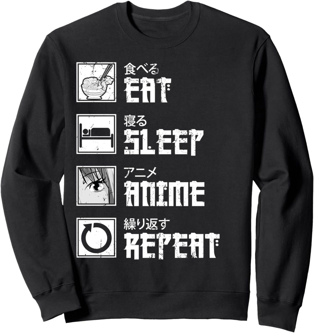 Essen Schlafen Anime Wiederholen Asien Ramen Lustiges Anime Sweatshirt