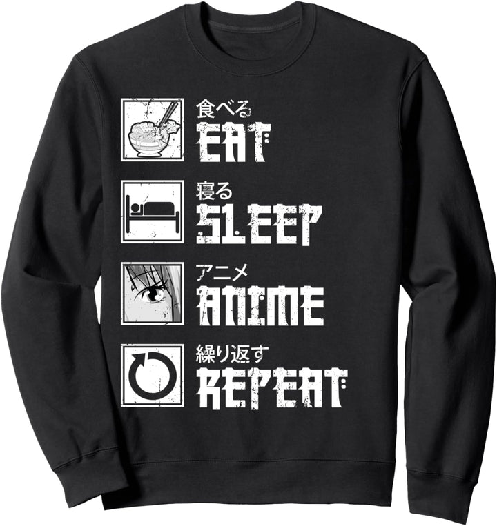 Essen Schlafen Anime Wiederholen Asien Ramen Lustiges Anime Sweatshirt