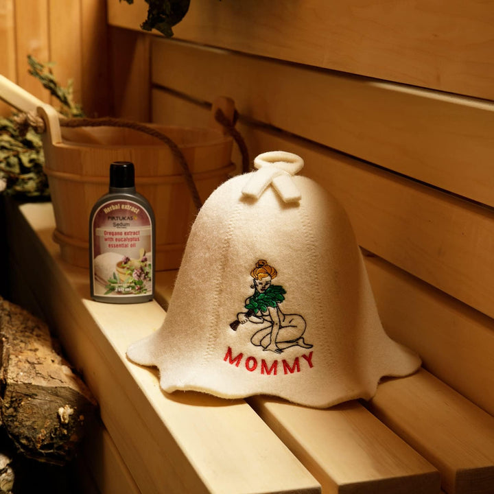Natural Textile Saunahut 'Sauna Mommy' White - 100% organische Wollfilzmützen - Schützen Sie Ihren K