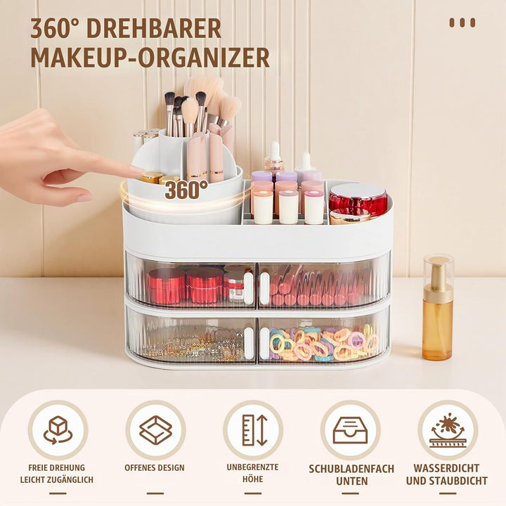 FoiiLiio Make Up Kosmetik Organizer mit Drehbarer Schubladen, Beauty Makeup Organizer Schminktisch,