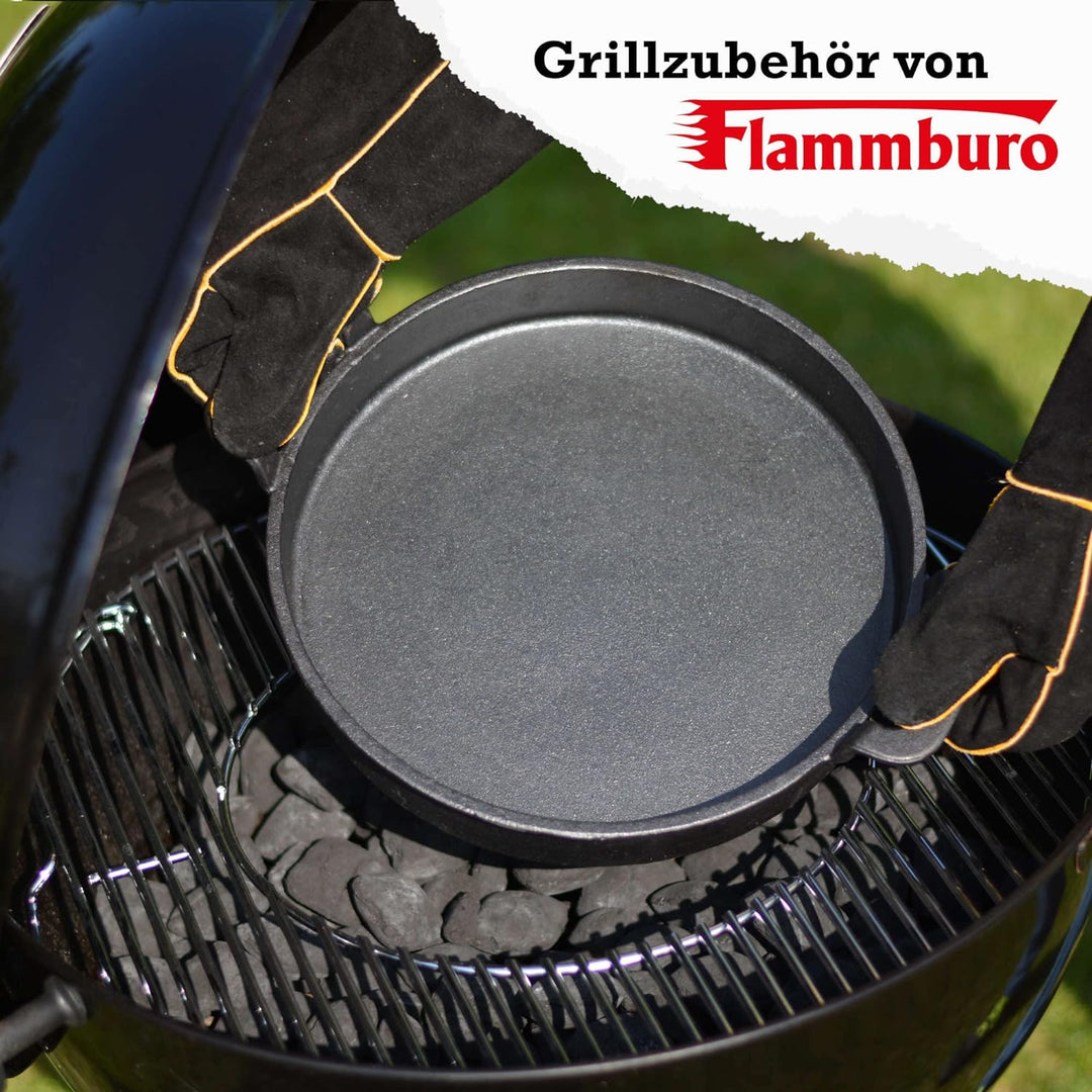FLAMMBURO BBQ-System Pfanne Ø 30 cm – Gusseisen mit porzellanemaillierter Beschichtung – Für alle Pf