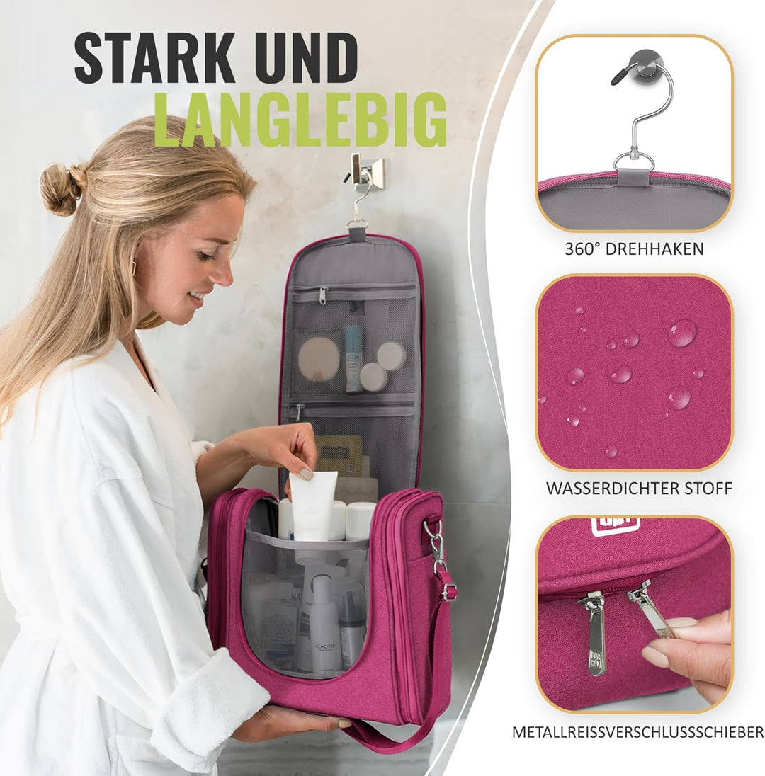 BOACAY Extra Grosse Kulturbeutel für Damen, Herren, Kinder, Kulturtasche (X-large) Cerise Pink - Gra