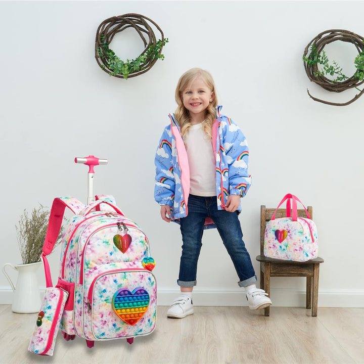 Rucksack Mädchen Schulranzen Trolley Schulrucksack Teenager 3PCS 17” Kinder Schultrolley Geeignet fü