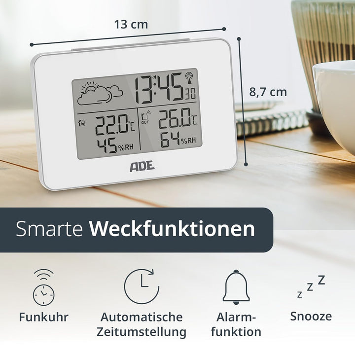 ADE Digitale Wetterstation Funk mit Aussensensor | Innen und Aussentemperatur | Luftfeuchtigkeitsmes