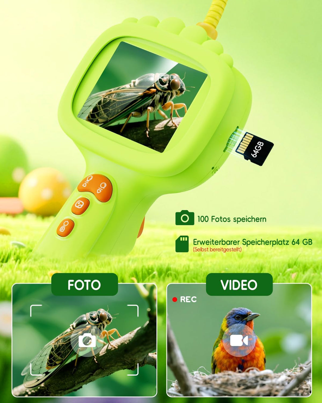 Endoskopkamera für Kinder, Ashfly 1080P Kinder Kamera, STEM Spielzeug für Outdoor Garten Camping Nat