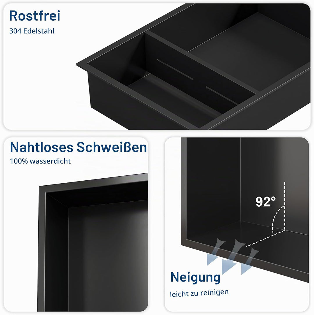 Neodrain Wandnische Dusche Edelstahl Duschnische Doppelregal Wandnische Schwarz Lagerung für Badezim