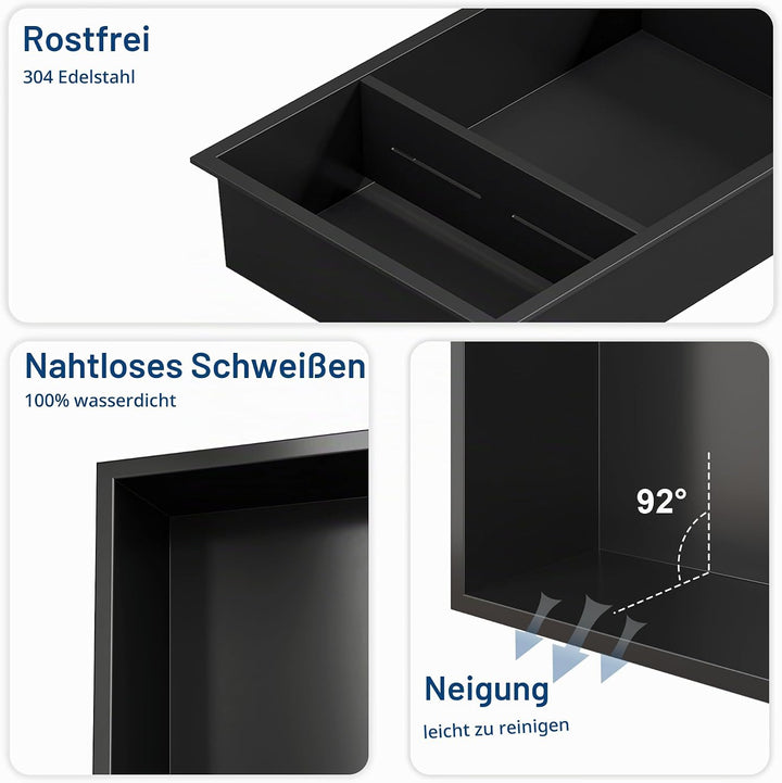 Neodrain Wandnische Dusche Edelstahl Duschnische Doppelregal Wandnische Schwarz Lagerung für Badezim