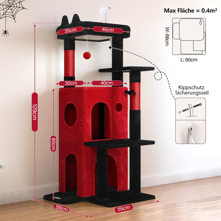 Globlazer FC50 Kratzbaum klein Stabil 127cm für Grosse/Senioren Katze | Katzenbaum mit Grosse Zweist
