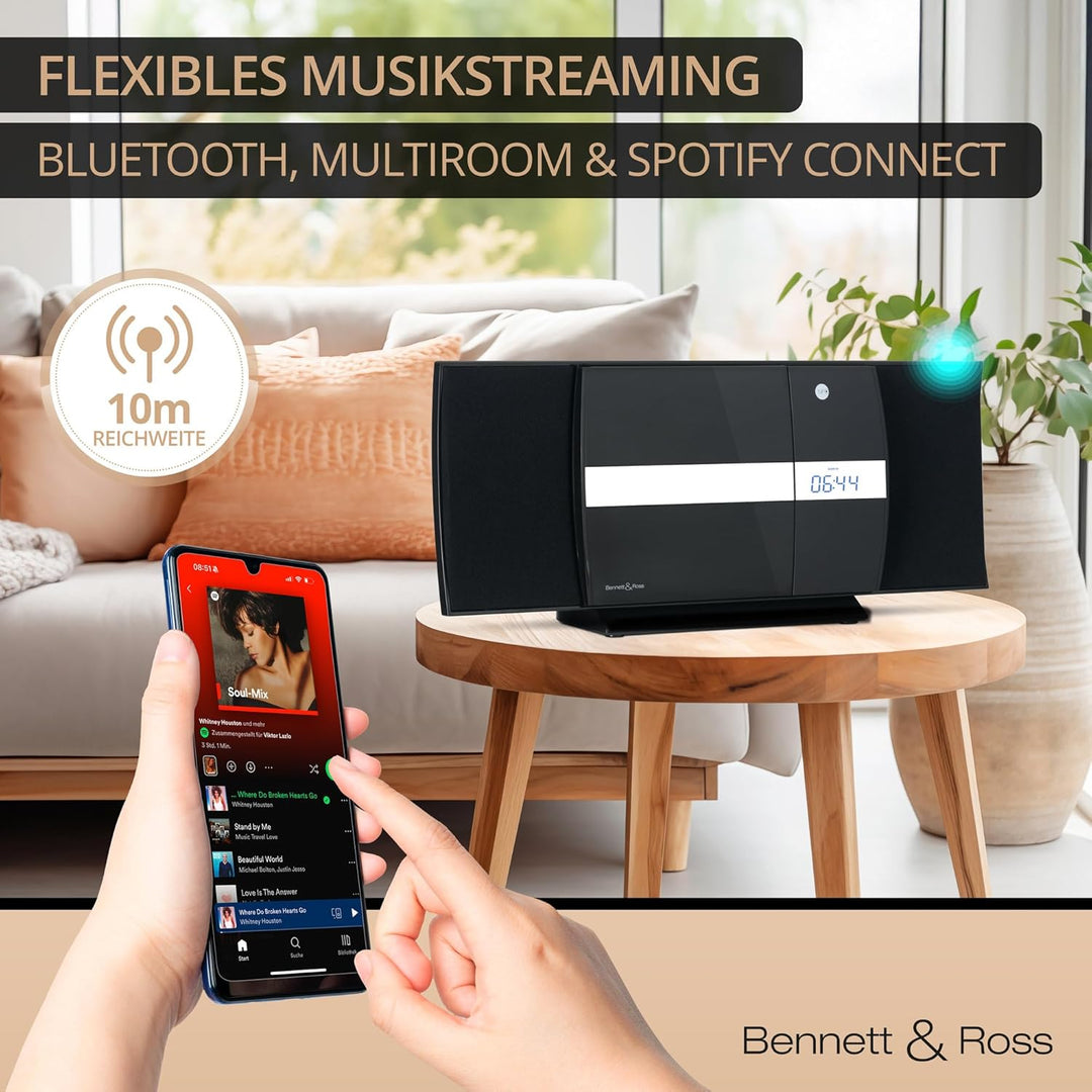 Bennett & Ross Ålesund Vertikal Stereoanlage - HiFi Microanlage mit CD-Player, MP3, UKW-Funktion, US