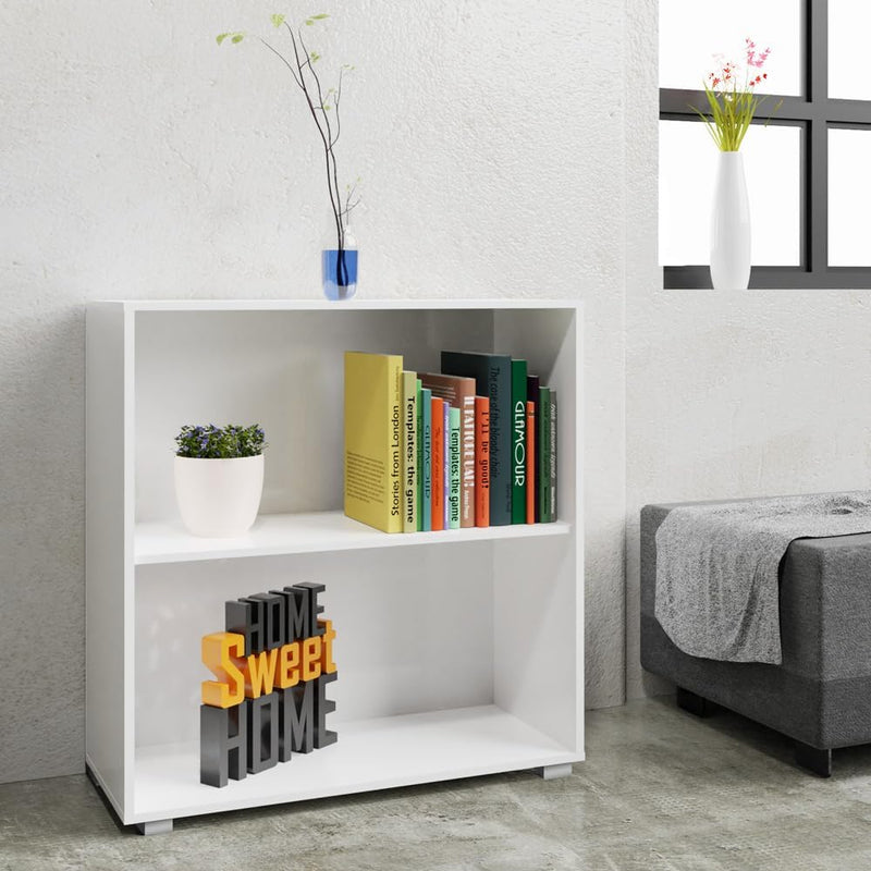 Casaria® Bücherregal 77x60x28cm Weiss Holz 2 Fächer Boden Höhenverstellbar 150kg Belastbarkeit Kipps