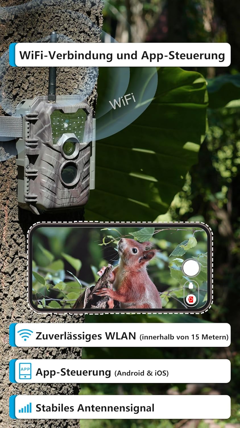 Meidase P90 Pro Wildkamera WLAN mit App, 64MP H.264 1296P, 25m Infrarot Nachtsicht Bewegungsmelder,