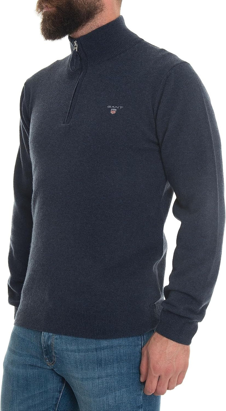 Gant Herren Superfine Lambswool Half Zip Pullover (1er Pack) M Dunkelblau Melange, M Dunkelblau Mela