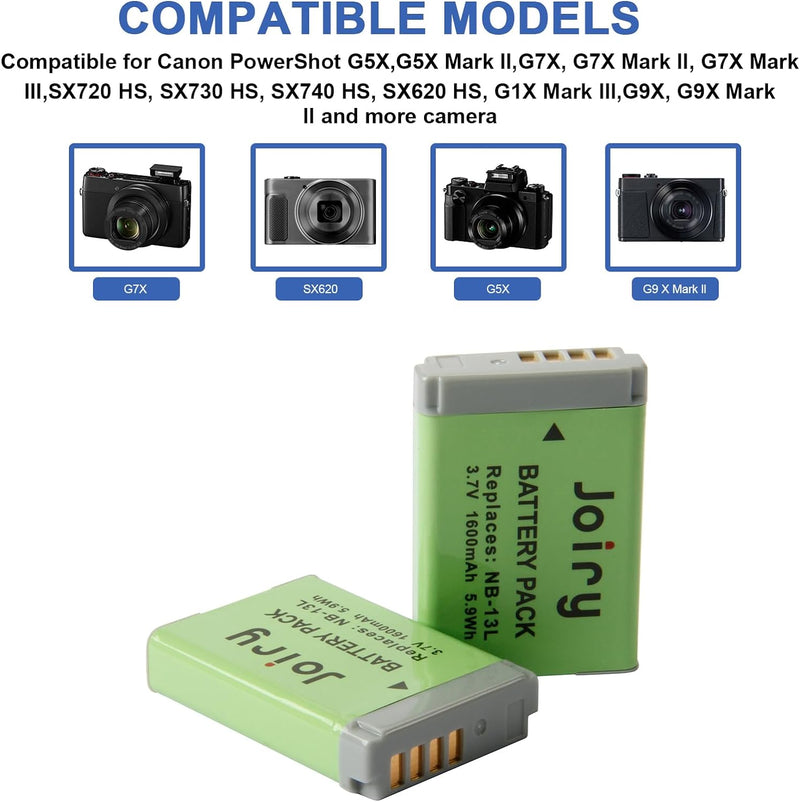 2 X NB-13L Ersetzt Akku und Dual Ladegerät Kompatibel mit Canon PowerShot G5X,G5X Mark II,G7X, G7X M