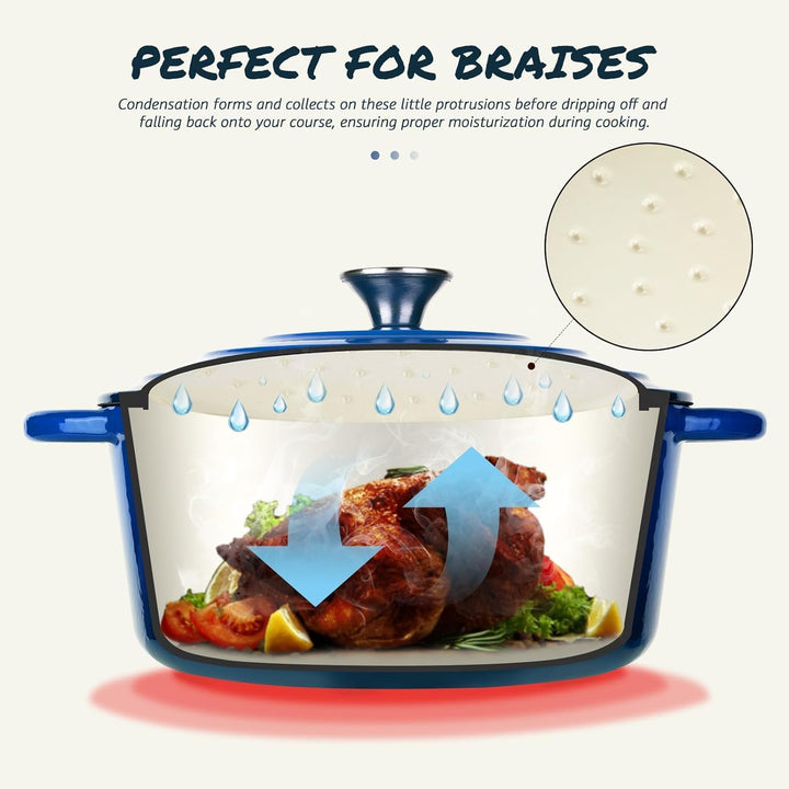 Overmont Schmortopf Gusseisen Topf 26cm - Emaille Bräter mit Deckel backofengeeignet - mit Kochbuch