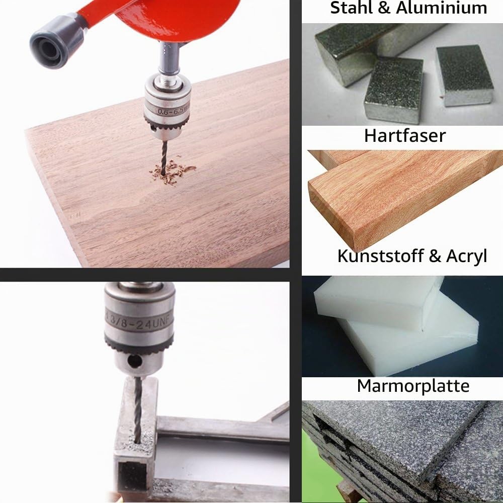 Swpeet 1/4 Zoll (0.6-6mm) Handbohrmaschine mit 13 Stahlbohrern (40–98 mm),Leistungsstark Spannfutter