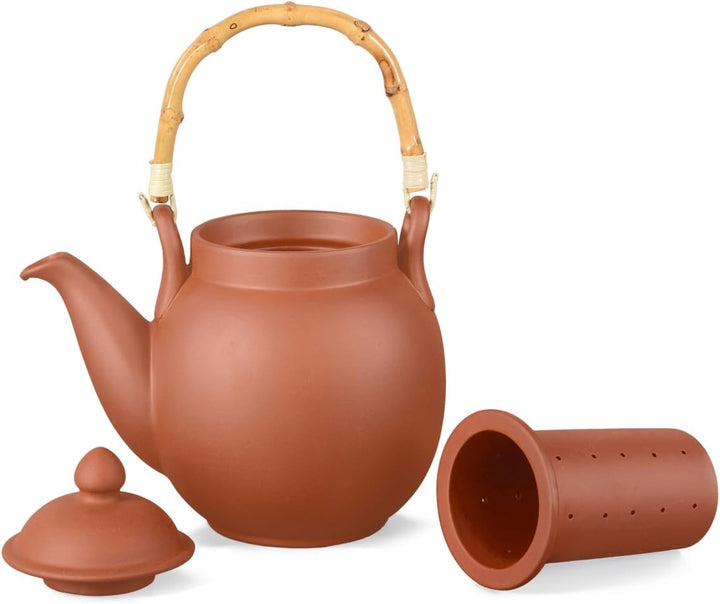 Ton Teekanne Tenno 1,6 Liter mit Tonsieb und Bambushenkel. Handgefertigt, Original Aricola®