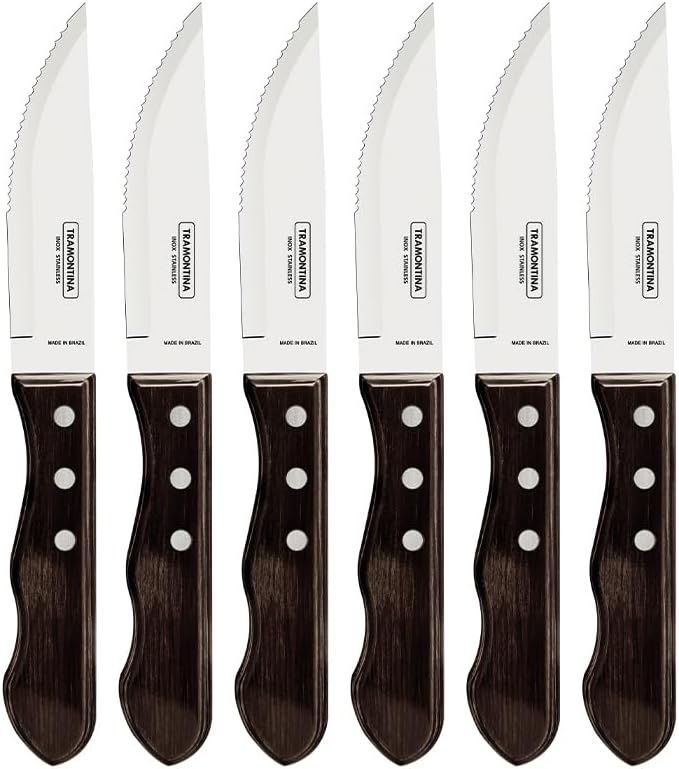 Tramontina JUMBO Steakmesser-Set, rostfreiem Edelstahl, spülmaschinenfest, Griffe aus Echtholz, FSC,