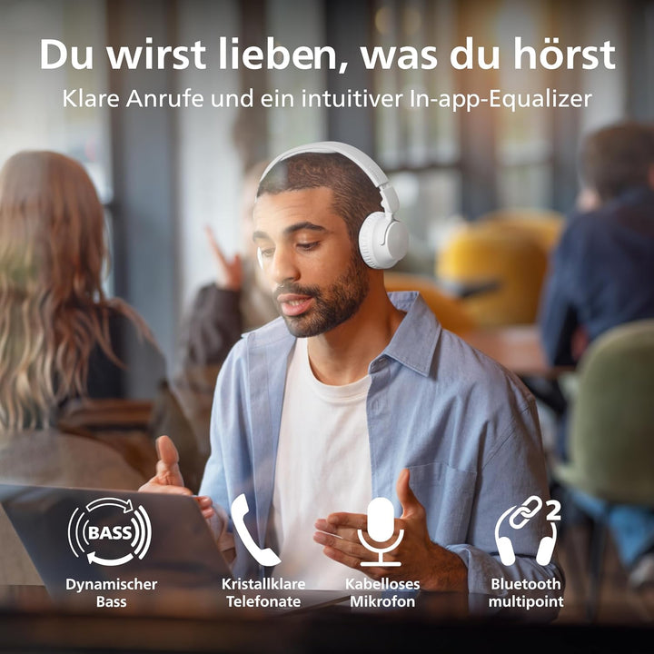 Philips TAH4000 ohraufliegender kabelloser Kopfhörer mit bis zu 70h Wiedergabedauer, dynamischem Bas