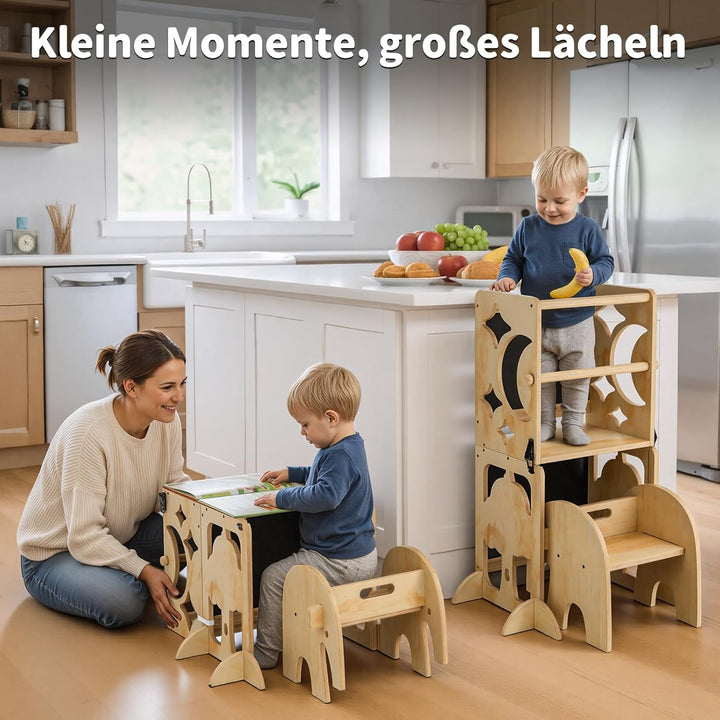 COSYLAND Lernturm ab 1 Jahr | 3 in 1 Learning Tower für Kinder | Klappbare Montessori Toddler Tower