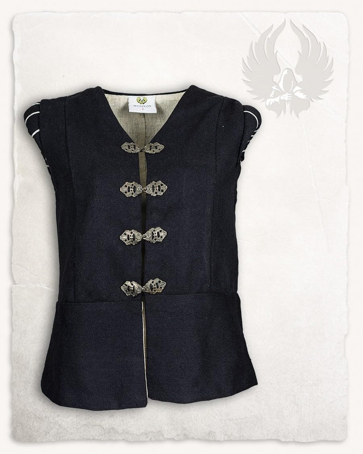 MYTHOLON Weste Geoffrey Doublet Canvas schwarz, XXL, Mittelalter Herren, Ritterwams, edle Weste, Lan