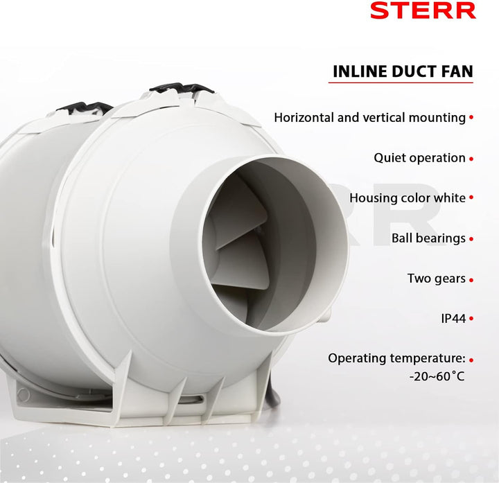 STERR Rohrventilator DFA100 Kanalventilator 100 mm / 4'' - Industrieventilator Niedriger Energieverb