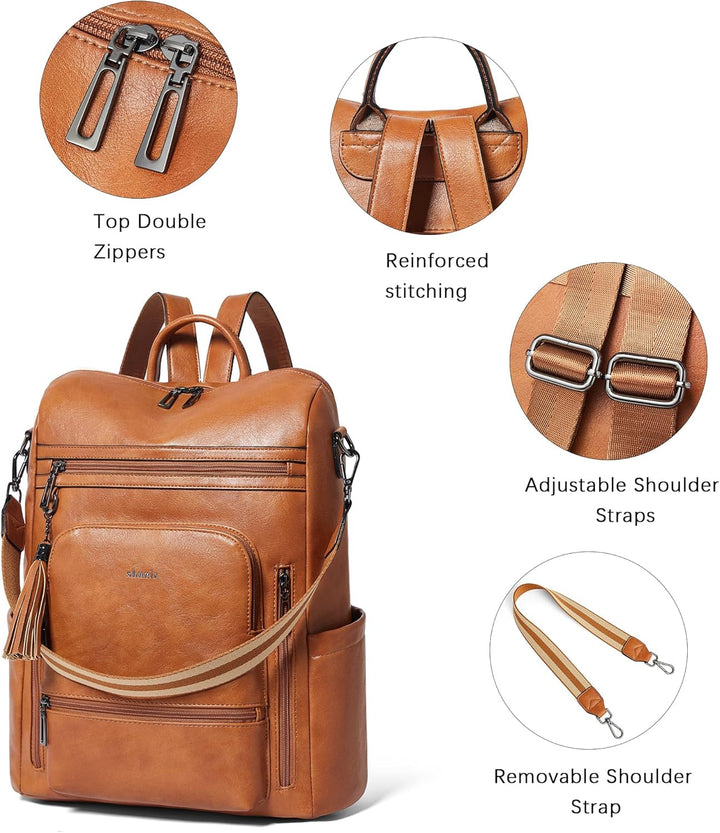 Shrrie rucksack damen elegant geeignet für 15,6Zoll-Notebooks Langlebig wasserdicht Damen aus Leder