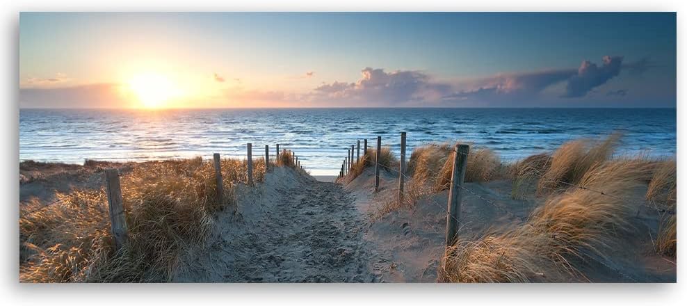 Feeby Vlies Leinwandbild Sonnenuntergang Strand Meer 150x50 cm Wanddeko Design Kunstdruck Zimmerdeko