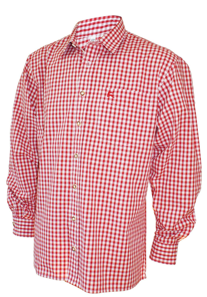 orbis Textil Trachtenhemd Karo Trachten-Pfoadl Karohemd rot kariert Trachten-Hemd Herrenhemd Tracht