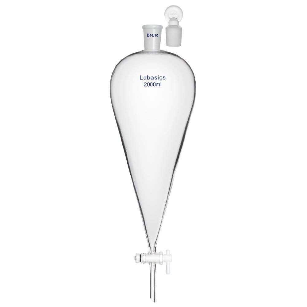 Labasics 60ml Borosilikatglas Konischer Scheidetrichter mit PTFE-Absperrhahn, Separatory Funnel 60 m