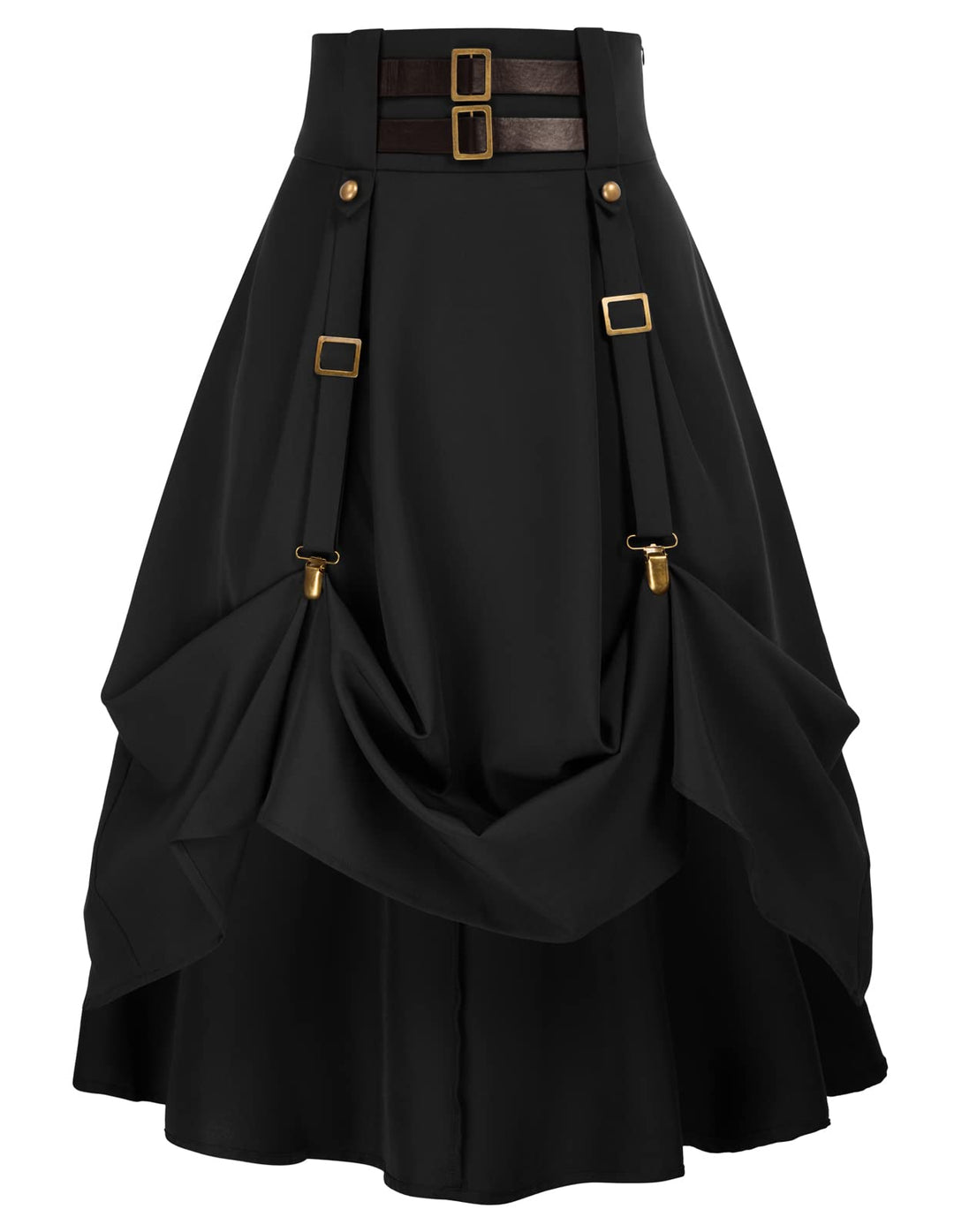 SCARLET DARKNESS Damen Mittelalter Rock Steampunk Knielang mit Schnalle und Riemen Gothic Rock Pirat