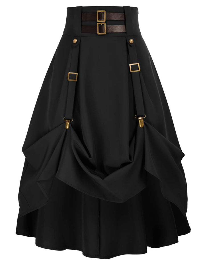 SCARLET DARKNESS Damen Mittelalter Rock Steampunk Knielang mit Schnalle und Riemen Gothic Rock Pirat