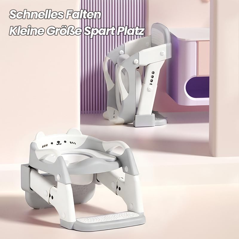 3 IN 1 Toilettensitz Kinder mit Treppe, Upgraded Töpfchen Trainer für Kinder, Höhenverstellbar Rutsc