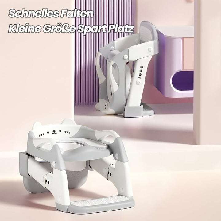 3 IN 1 Toilettensitz Kinder mit Treppe, Upgraded Töpfchen Trainer für Kinder, Höhenverstellbar Rutsc