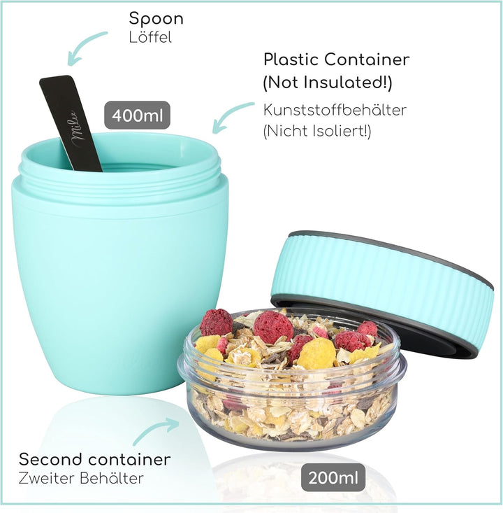 Milu Müslibecher to go 400ml MüsliMax Plastik Joghurtbecher für Müsli I auslaufsicherer Becher mit L