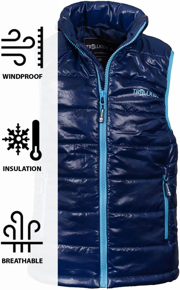 Trollkids Kinder wasserdichte gefütterte Polyfiber-Jacke Trondheim 92 Marineblau / Hellblau, 92 Mari