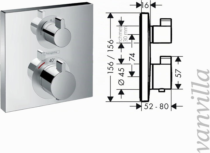 vanvilla Duschsystem mit Unterputz Duscharmatur von Hansgrohe Ecostat Square Thermostat und vanvilla
