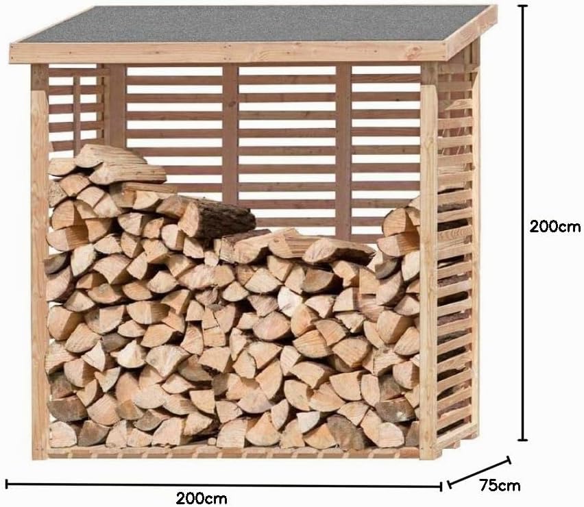 Gartenpirat Holzunterstand für Kaminholz Hylla aussen mit Rückwand Lärche – Kaminholzregal für 2 m³