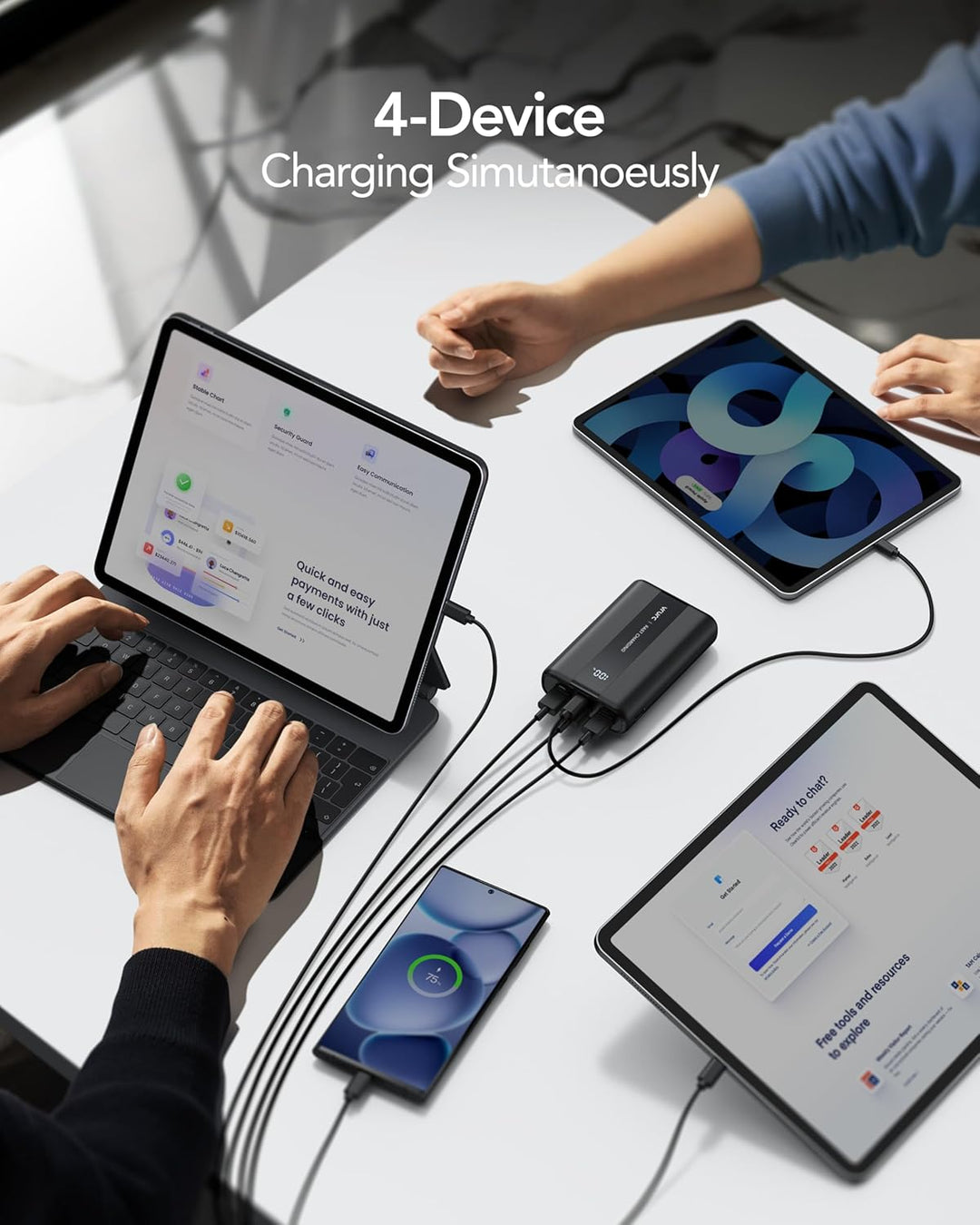 VRURC Powerbank 20000mAh Klein & Kompakt, Mini Externer Akku mit LED Display, USB-A 22.5W Schnelllad