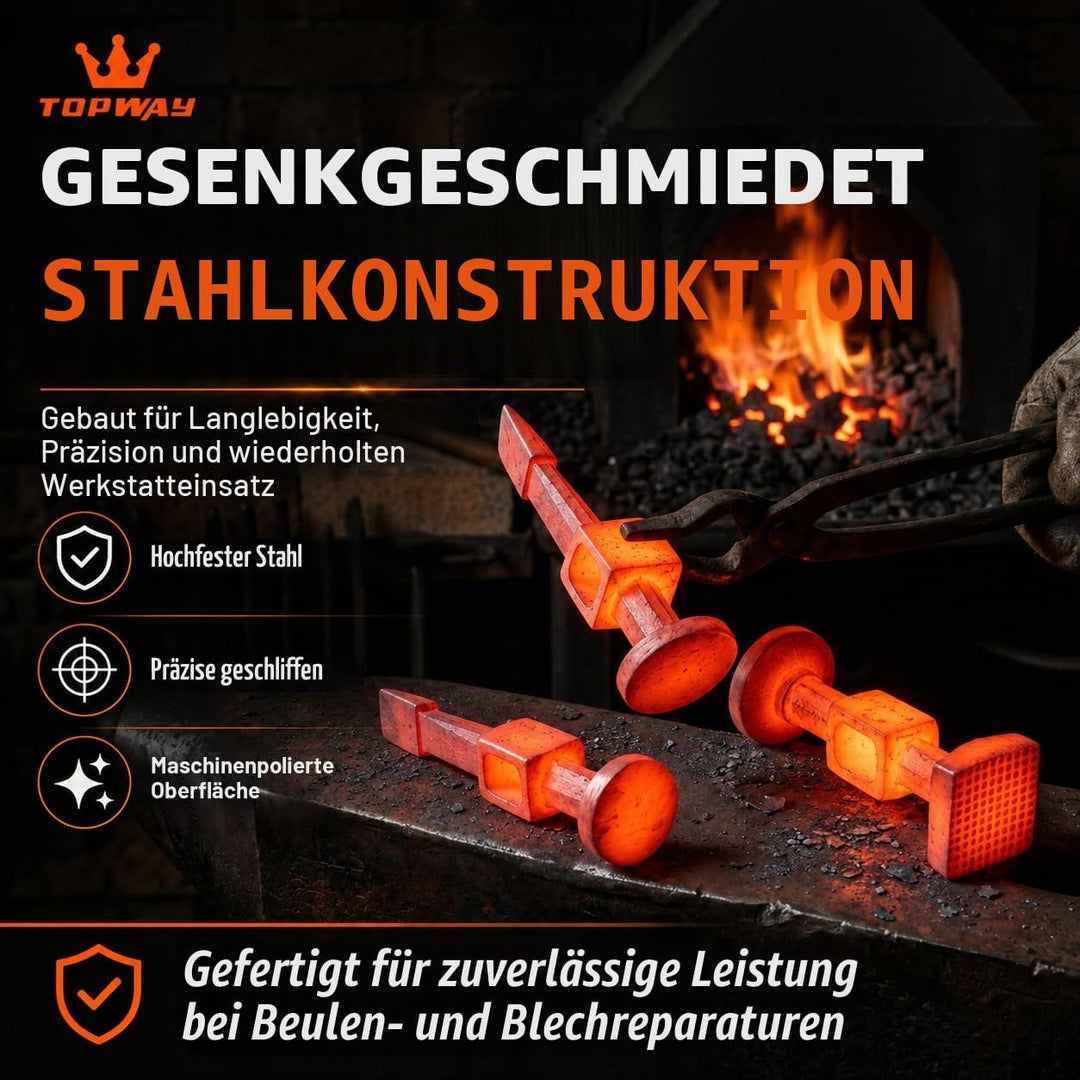 TOPWAY Karosserie-Ausbeul-Satz 7-tlg, Reparaturset für Karosserie, Hammer und Puppen-Set Professiona