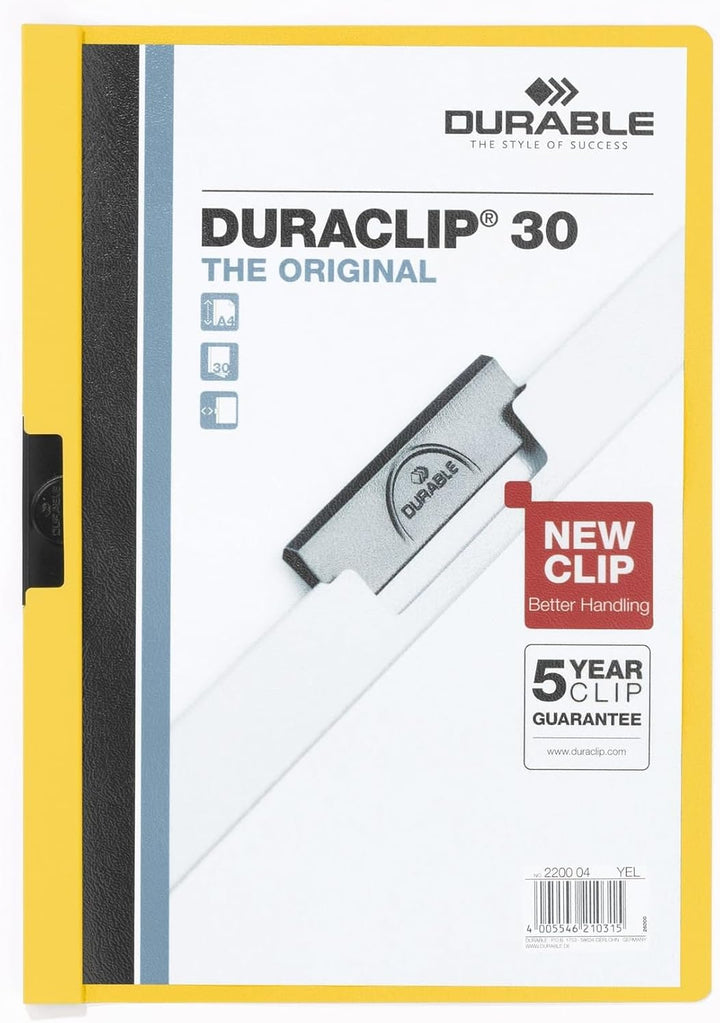Durable Klemm-Mappe Duraclip Original 30 (für 1-30 Blatt A4), 25 Stück, gelb, 220004 gelb 1 - 30 Bla