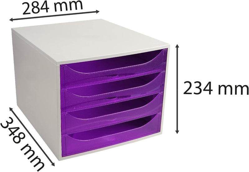 Exacompta 228619D Ablagebox Linicolor mit 4 Schubladen für DIN A4+ Dokumente. Ecobox mit hoher Kapaz