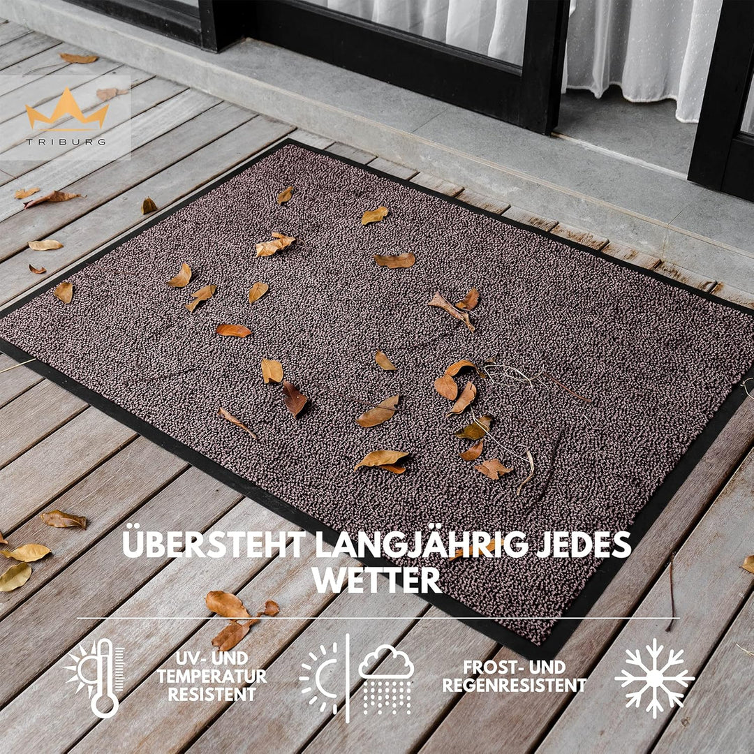 TRIBURG® Fussmatte 90x150 Braun Schwarz - Schmutzfangmatte 90 x 150 wetterfest, wasserfest, waschbar