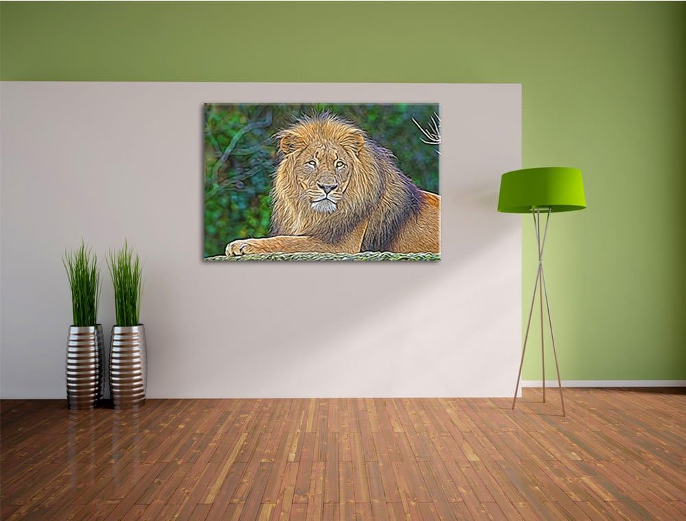maiestätischer Löwe auf Stein Deluxe Format: 100x70 cm auf Leinwand, XXL riesige Bilder fertig gerah