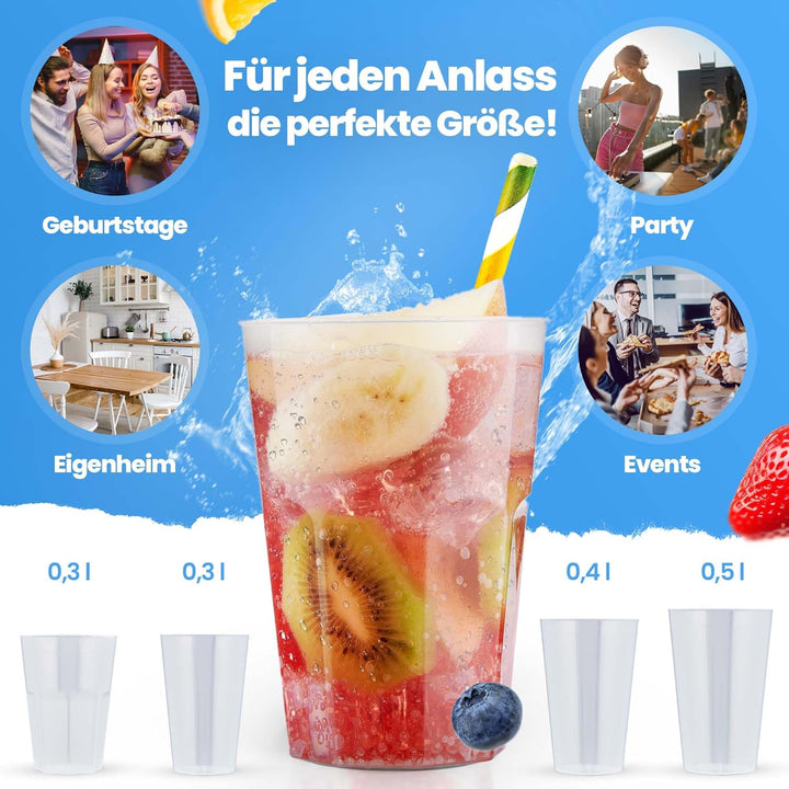30 Cocktailbecher | Wiederverwendbare Trinkbecher 0,3L | Bruchsicher | Spülmaschinenfest | Partybech