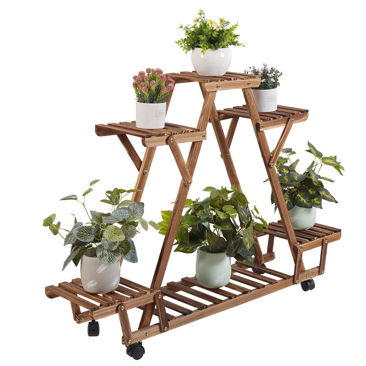 unho Blumenregal Rollbar, Blumentreppe 6 Ebenen, Pflanzentreppe für Indoor Balkon Wohzimmer Outdoor
