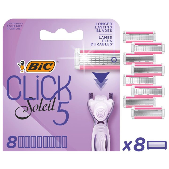 BIC Rasierklingen für Damen Rasierer Click 5 Soleil Sensitive, 8er Nachfüllpack für den pflegenden N