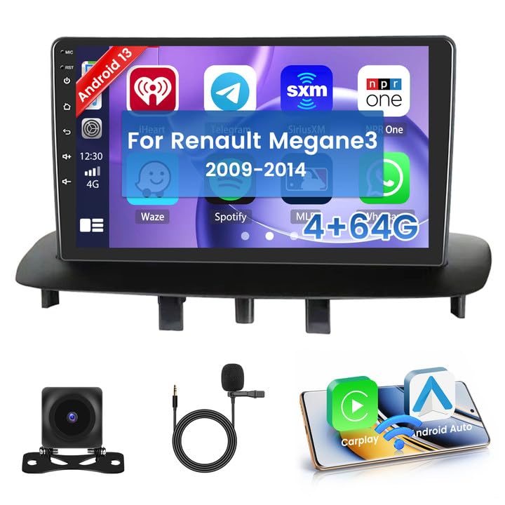 Hikity [4+64GB] Android 15 Autoradio CarPlay Android Auto Wireless für Renault Megane 3 2009-2014 Ra