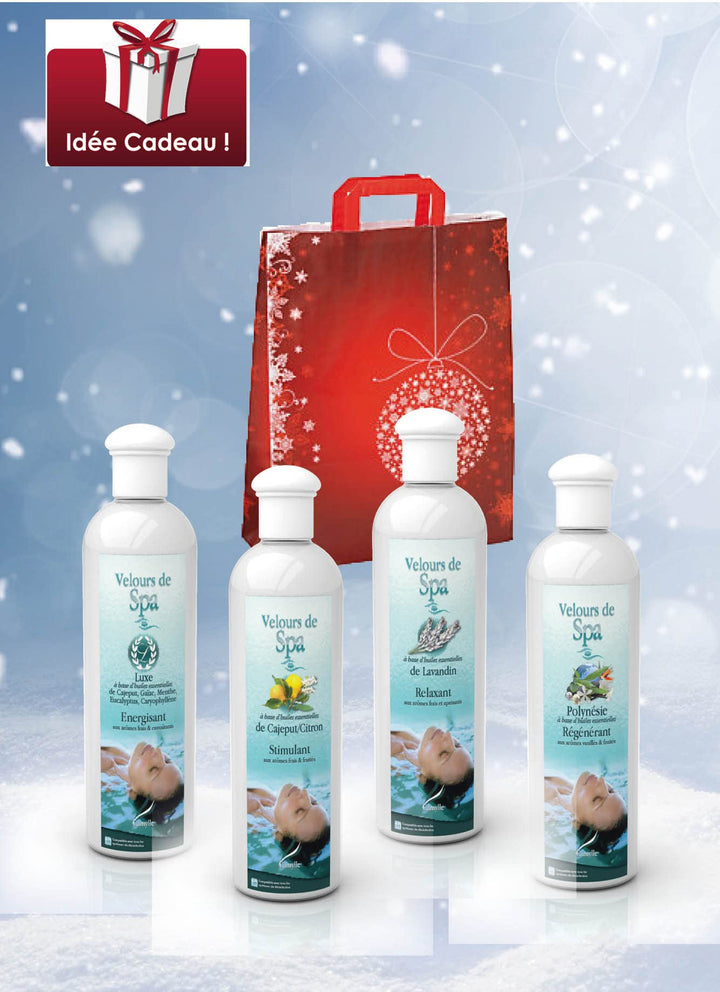 Camylle - Whirlpool Badezusatz Selection mit einer schönen Baumwolltasche als Geschenk mit vier Flas