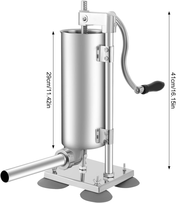 Wurstfüllmaschine, 3L Edelstahl Wurstfüller Maschine, Vertikale Manuell Wurstmaschine mit 4 Saugnäpf